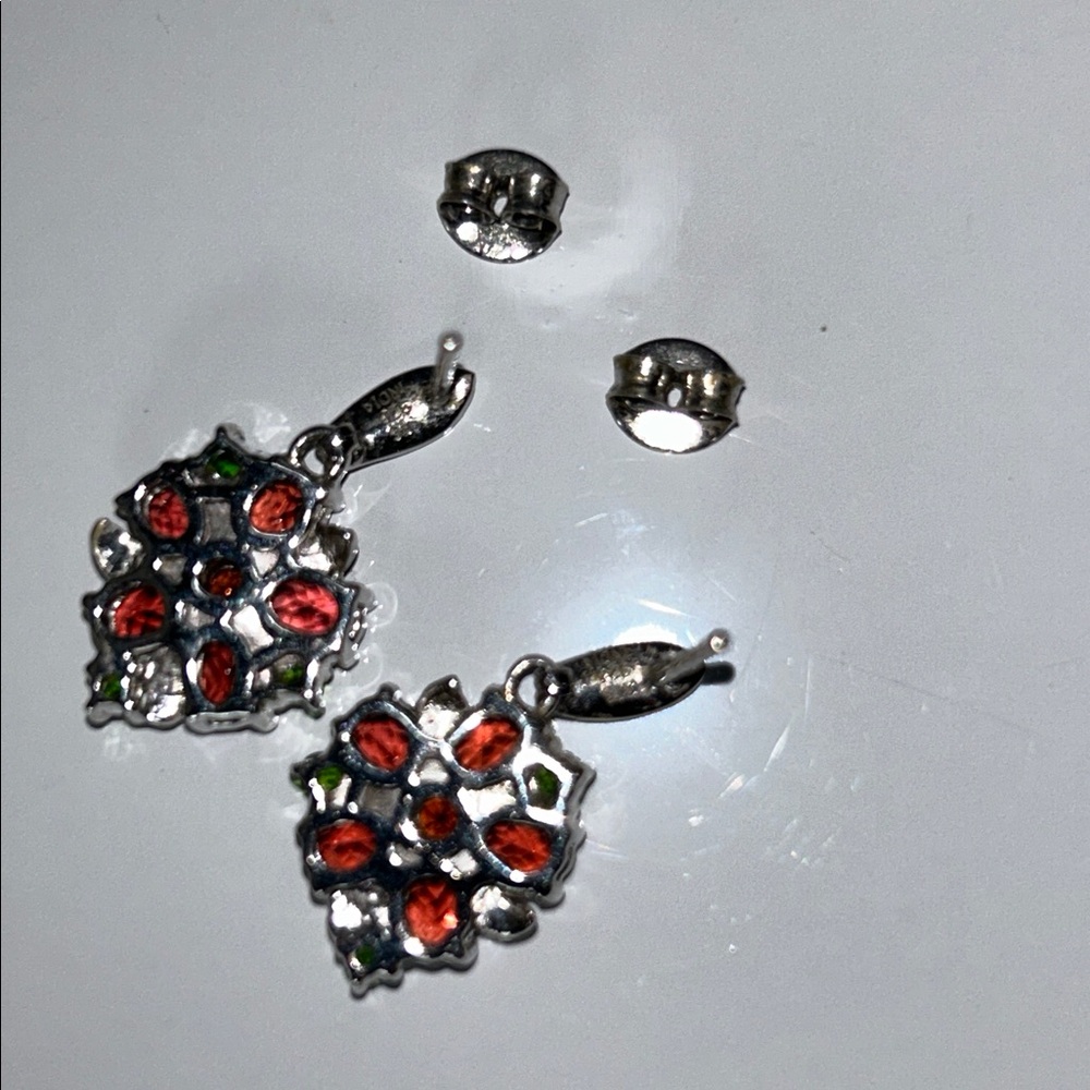 NWOT Chuck Clemency Sterling Silver Genuine Gemstone Floral Earrings - Picture 4 of 7